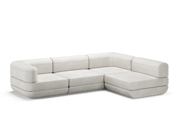 White Rezy Flow three-seater sofa bed sectional, left open chaise configuration