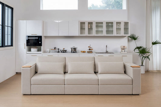 Cream modular Rezy Design Smart Sofa styled in a bright modern condo