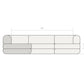 Dimension diagram of the Rezy Flow three-seater sectional, right open chaise, front view with seat heights