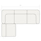Dimension diagram of the Rezy Flow three-seater sectional, right open chaise, top view