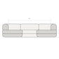 Dimension diagram of the Rezy Flow three-seater sectional, u shape, front view with seat heights