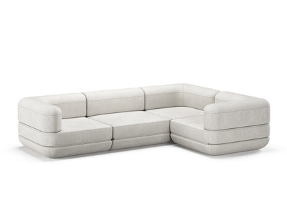 White Rezy Flow three-seater sofa bed sectional, left chaise configuration