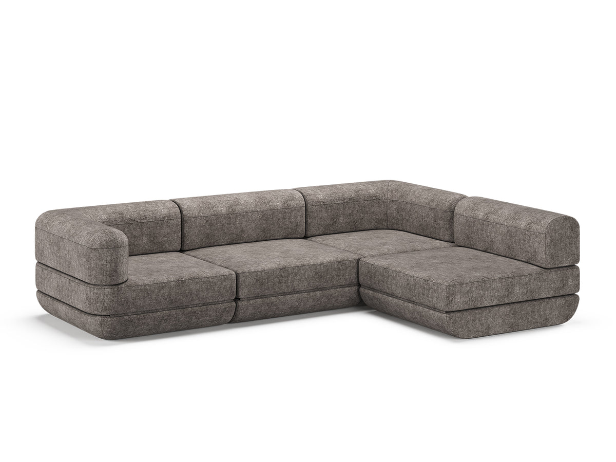Mushroom Rezy Flow three-seater sofa bed sectional, left open chaise configuration