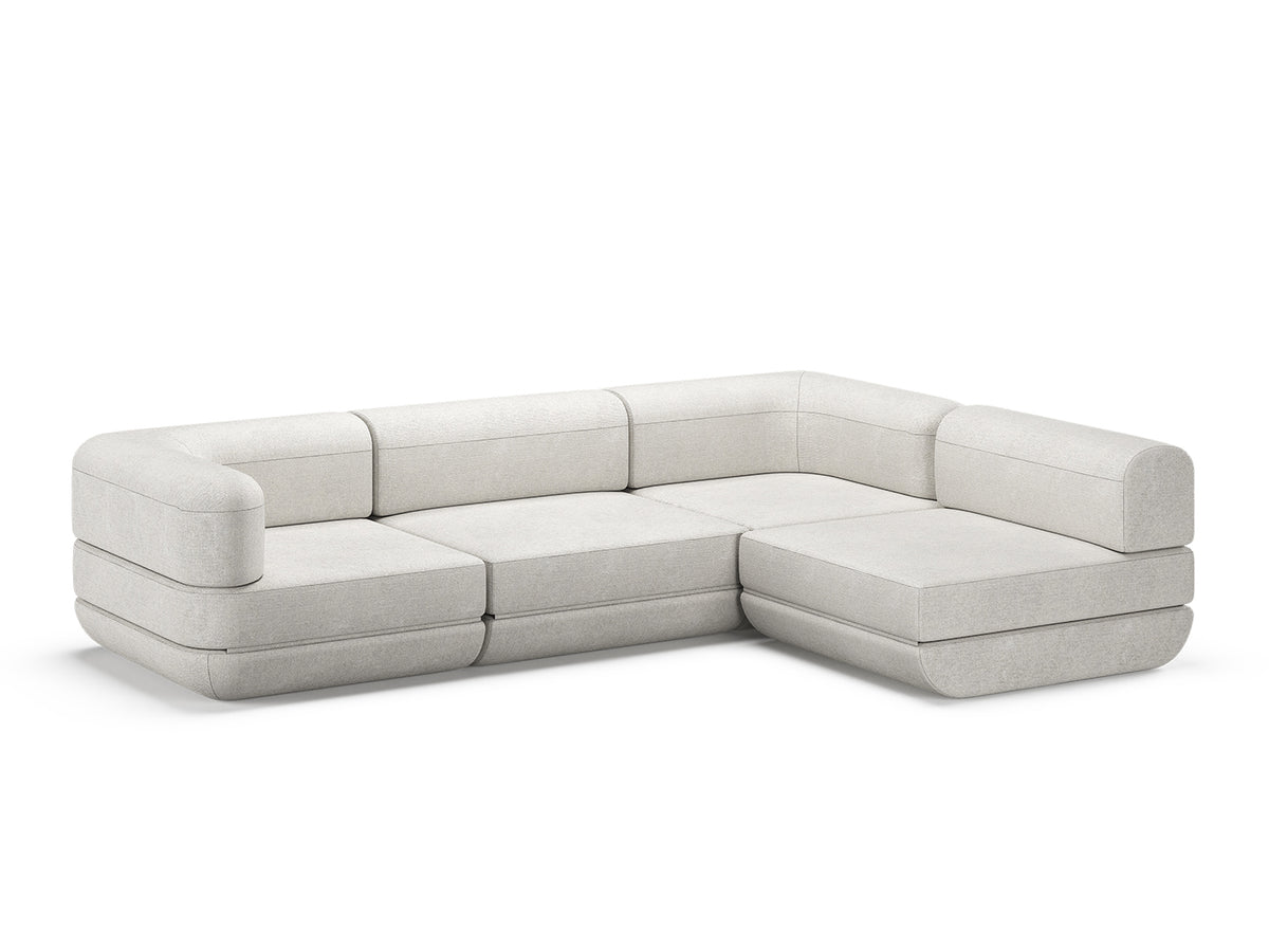 White Rezy Flow three-seater sofa bed sectional, left open chaise configuration