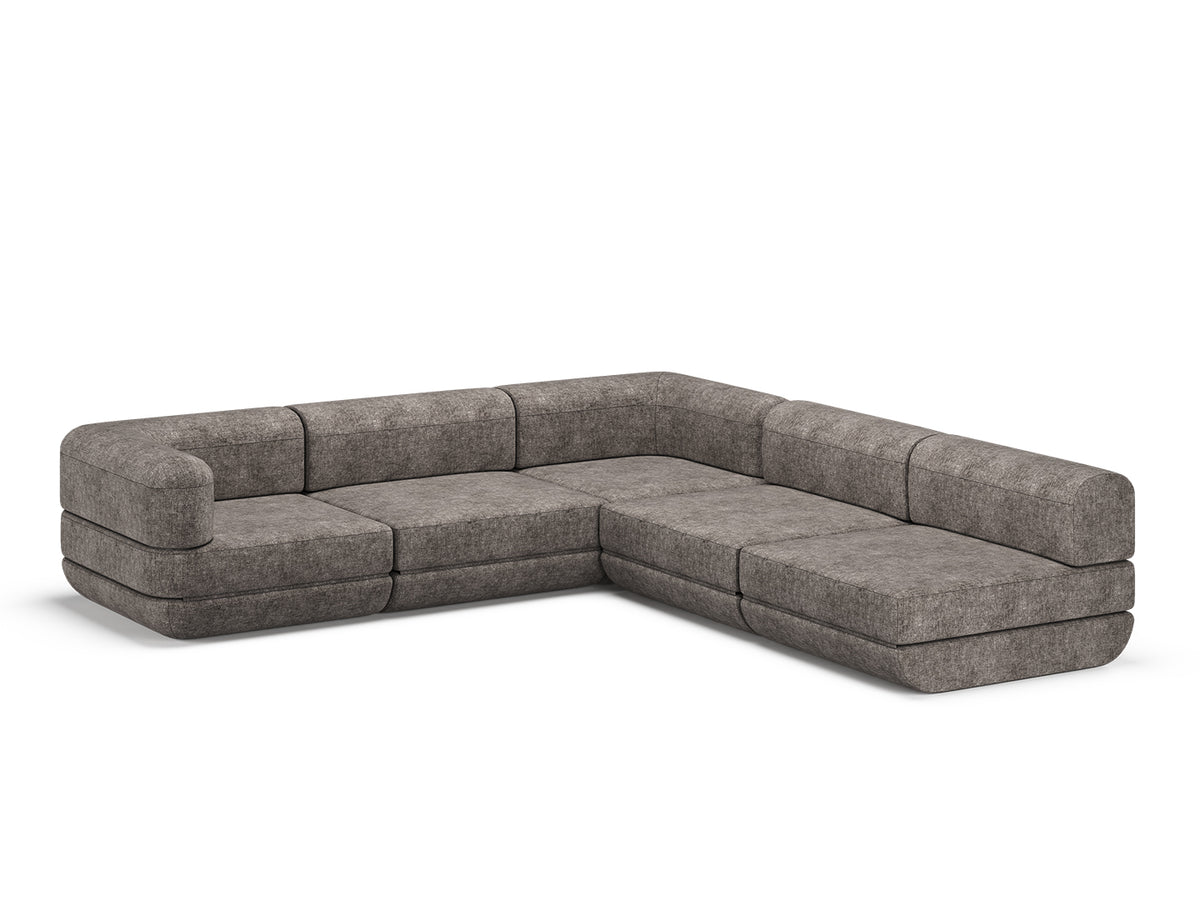 Mushroom Rezy Flow three-seater sofa bed sectional, left open double chaise configuration