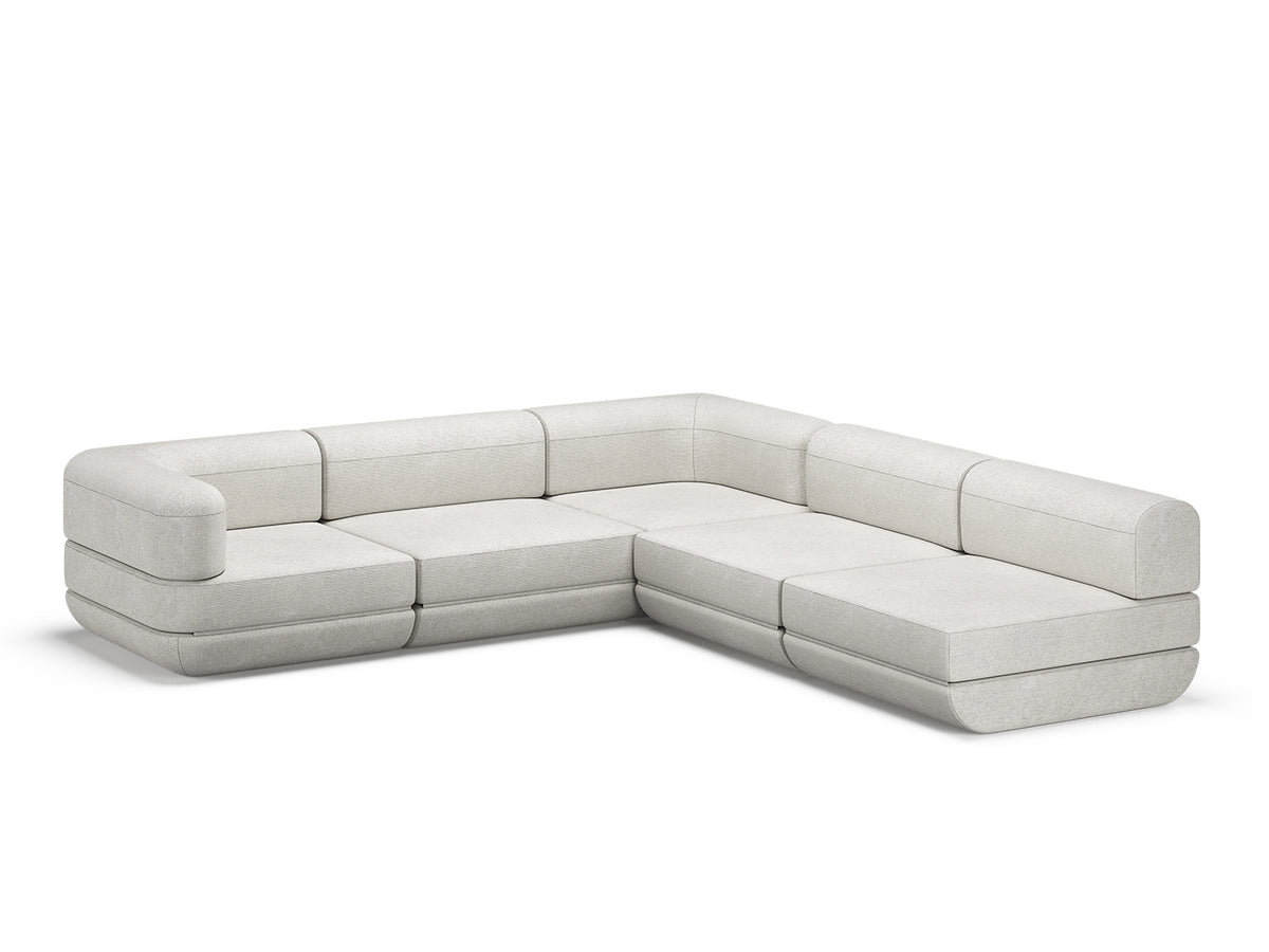 White Rezy Flow three-seater sofa bed sectional, left open double chaise configuration
