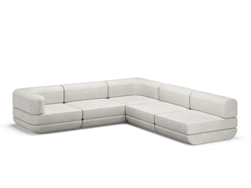 White Rezy Flow three-seater sofa bed sectional, left open double chaise configuration