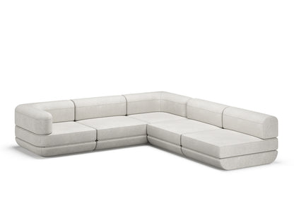 White Rezy Flow three-seater sofa bed sectional, left open double chaise configuration