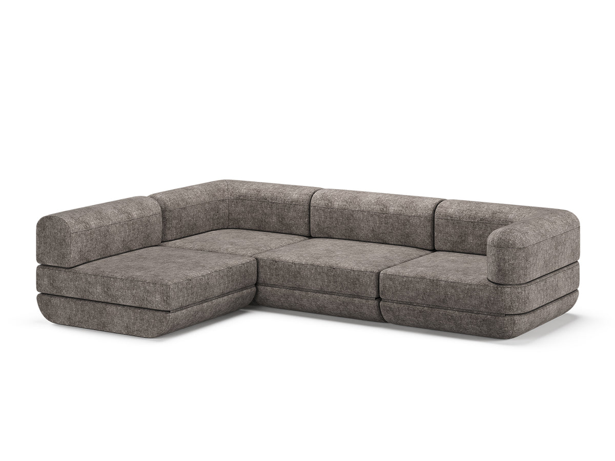 Mushroom Rezy Flow three-seater sofa bed sectional, right open chaise configuration