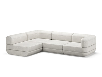 White Rezy Flow three-seater sofa bed sectional, right open chaise configuration