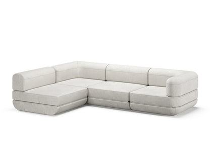 White Rezy Flow three-seater sofa bed sectional, right open chaise configuration